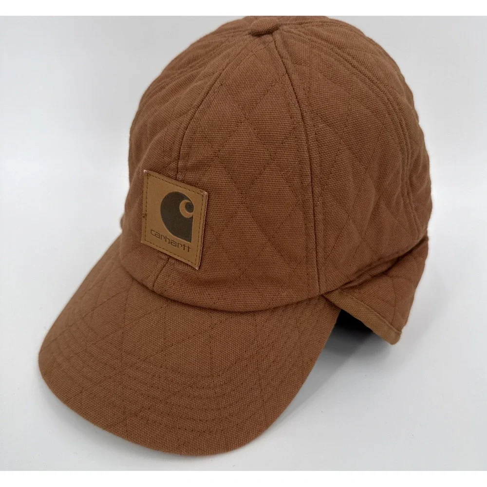 Vintage Carhartt Unisex Brown Quilted Ear Flat Cotton Hat Size M/L Retro